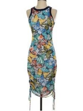 Sleeveless Midi Dress with Vibrant Butterfly Print in Multicolor